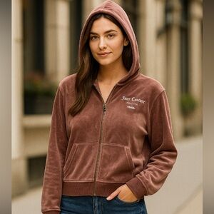 Juicy Couture Brown Boxy Velour Hoodie